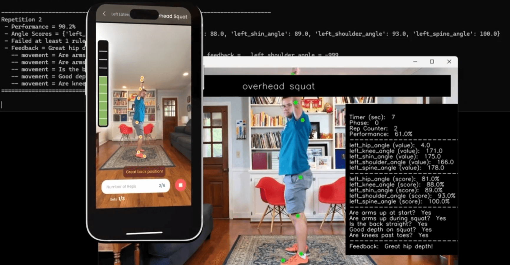 Screnr overhead squat analysis on mobile and desktop